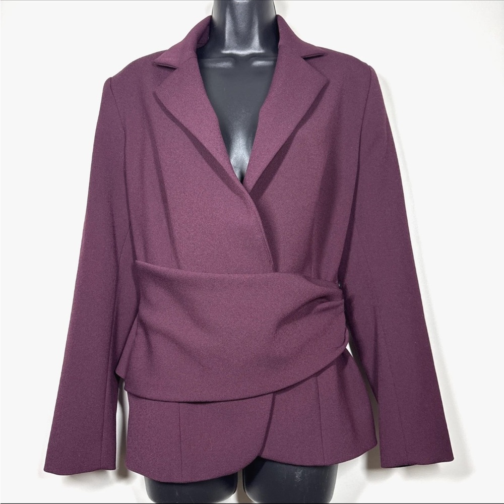The Fold Collingham Jacket blazer UK 14 US 10 drape waist stretch maroon